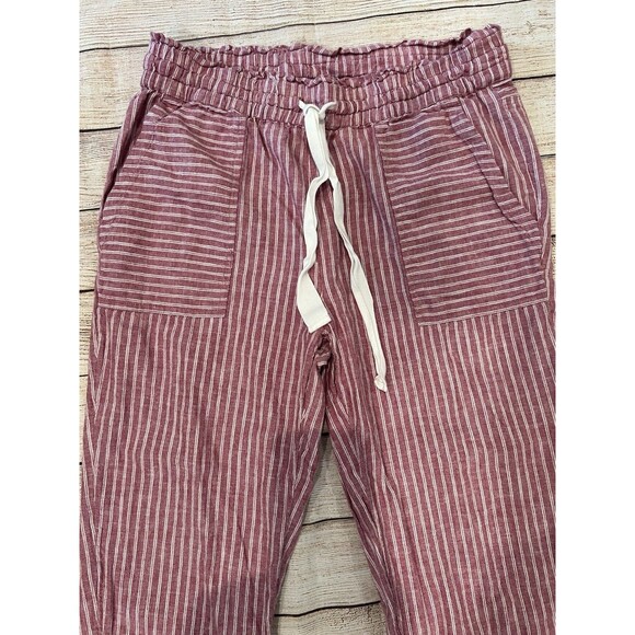 Vince Camuto Red Striped Drawstring Waist Linen Cotton Blend Pants size Small - Picture 2 of 6